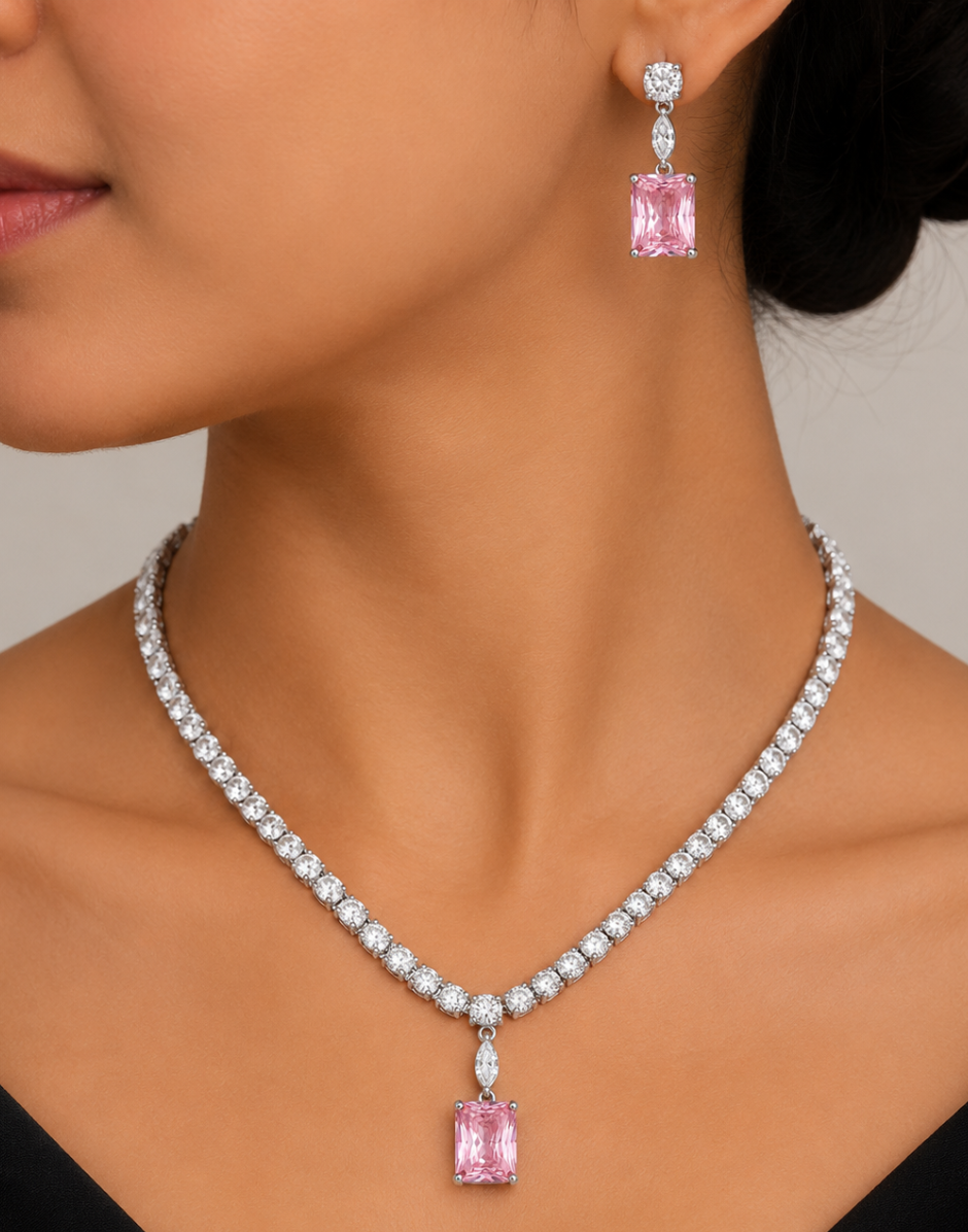 Aura Drop Tennis Statement Necklace Set