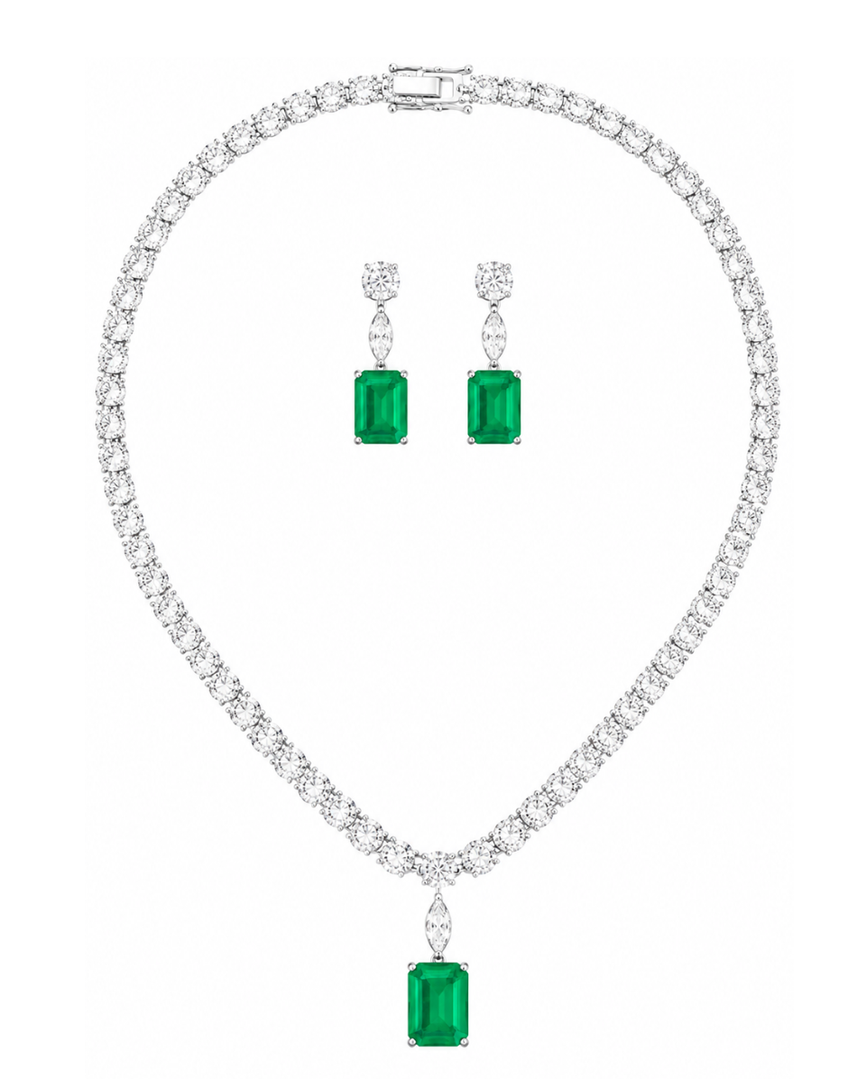 Aura Drop Tennis Statement Necklace Set