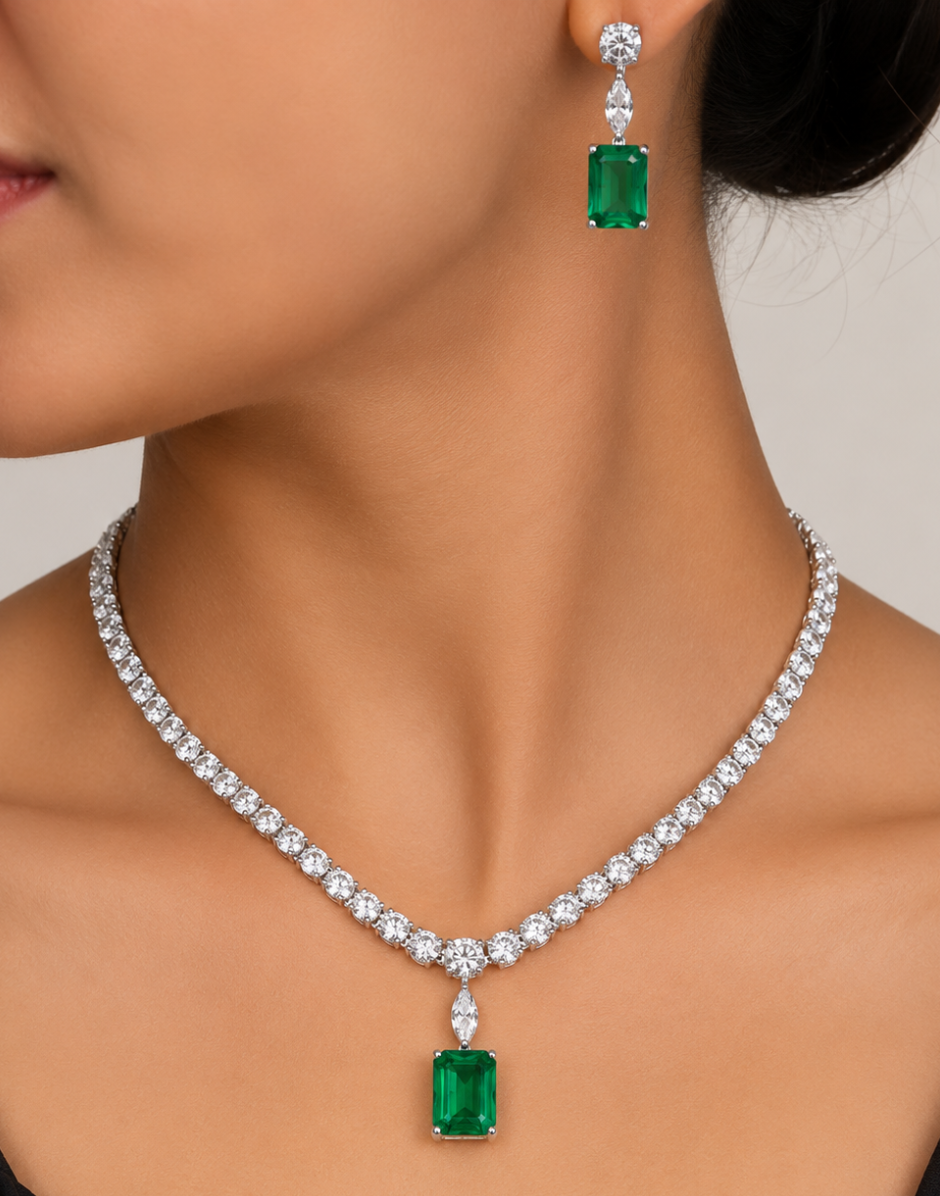 Aura Drop Tennis Statement Necklace Set