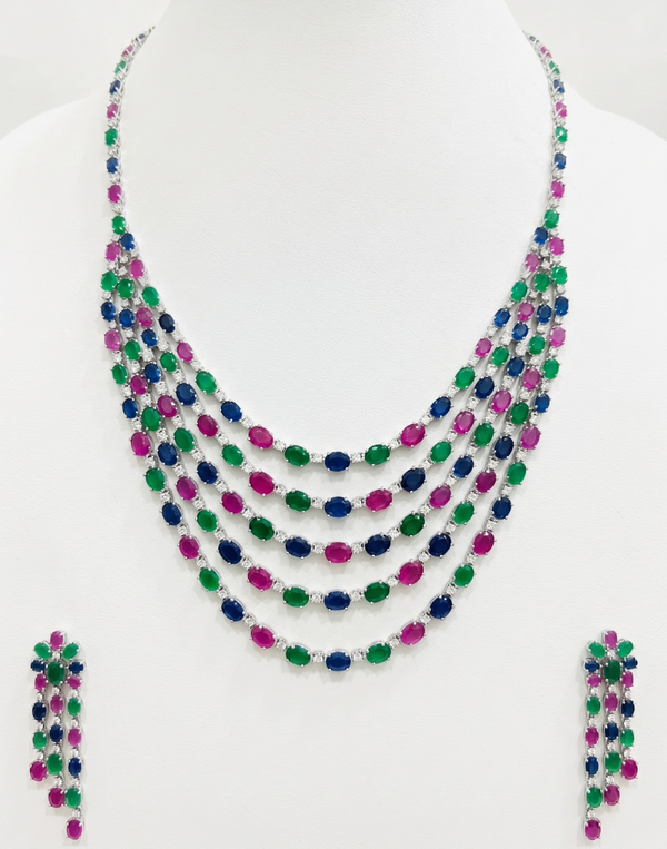 Regal Trinity Gem Layered Necklace Set