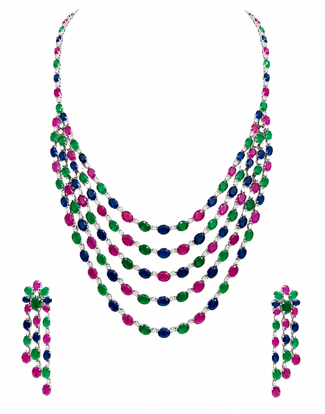 Regal Trinity Gem Layered Necklace Set