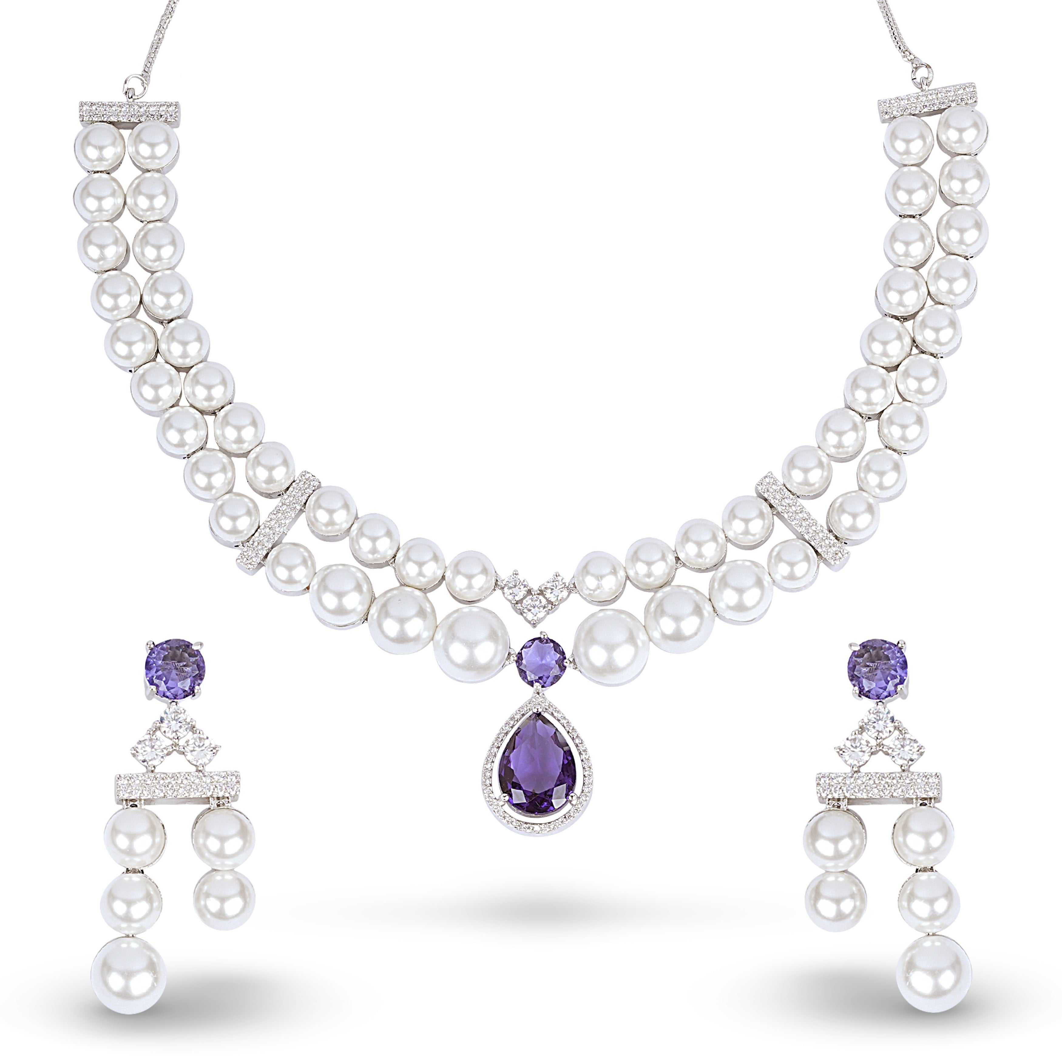 Amethyst Pearl Necklace & Earrings Set - Anoree