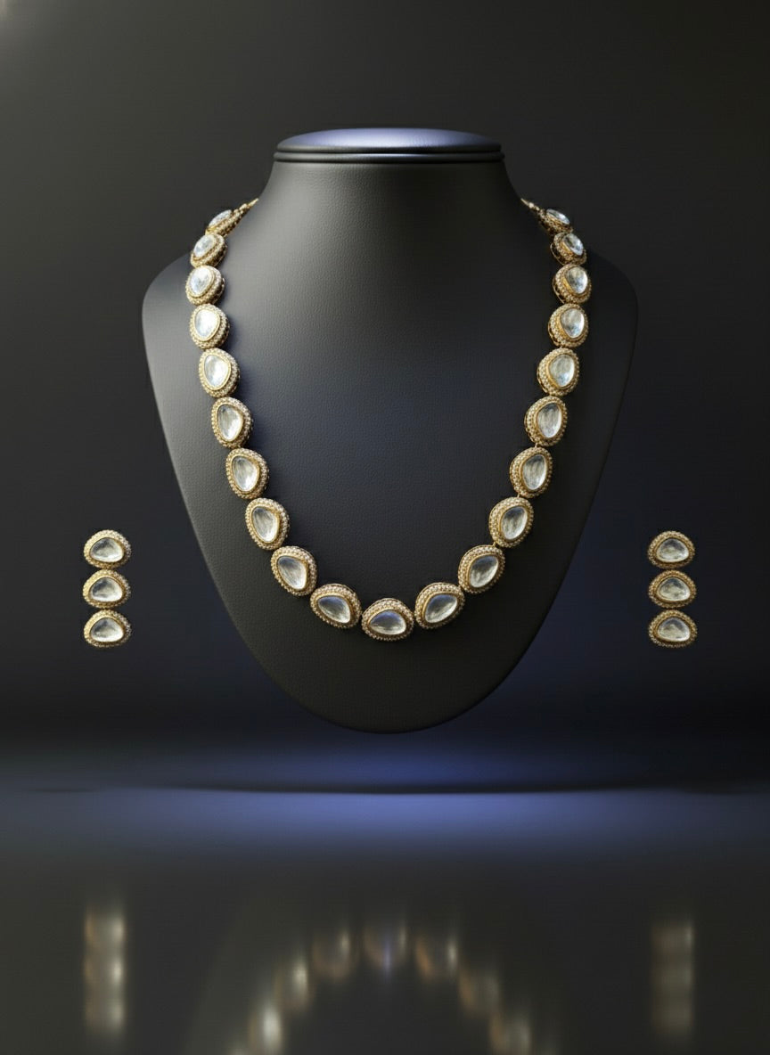 Aurelia Moissanite Kundan Necklace Set and Earrings