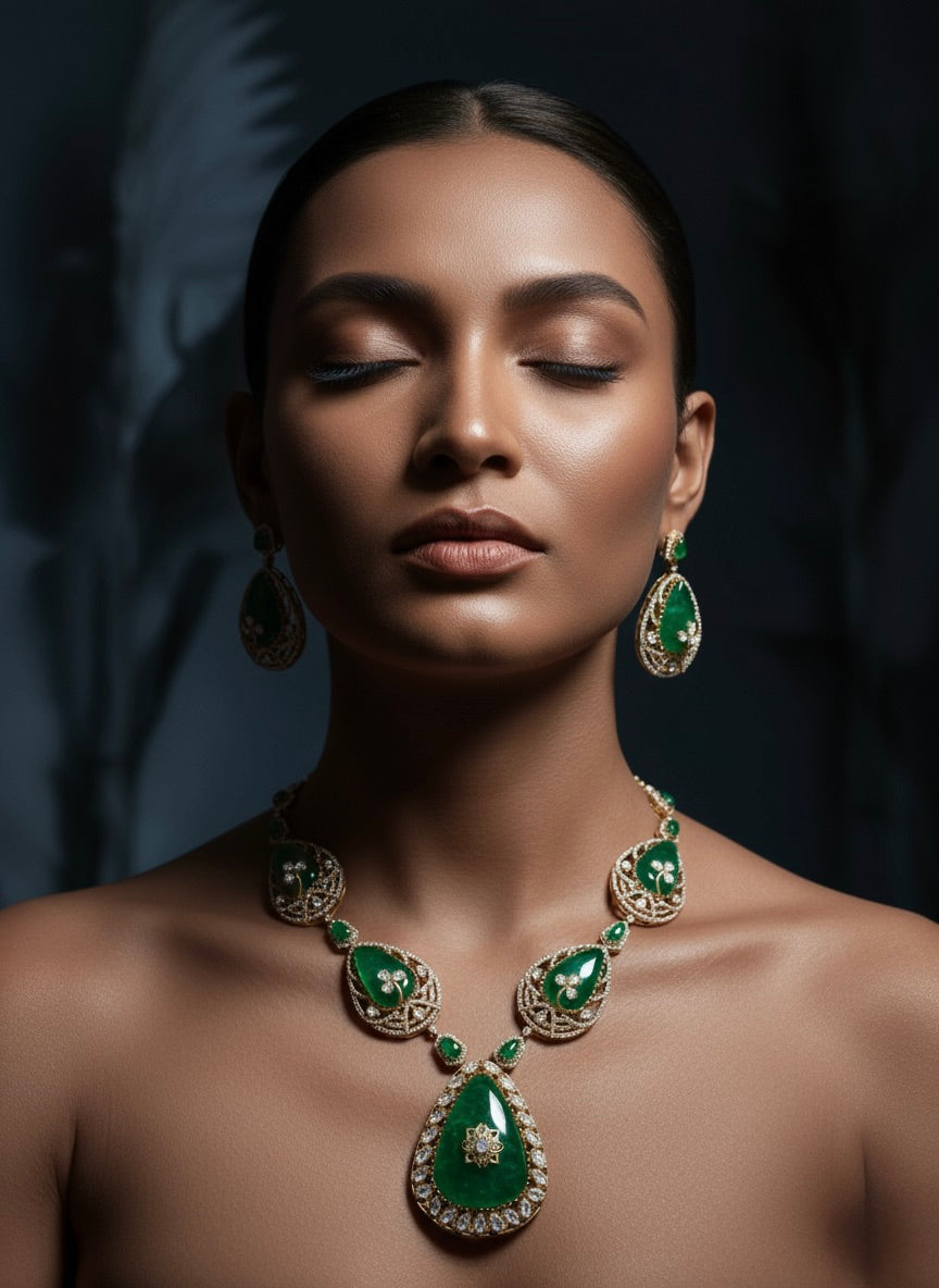 Ayaanika Moissanite Necklace Set and Earrings