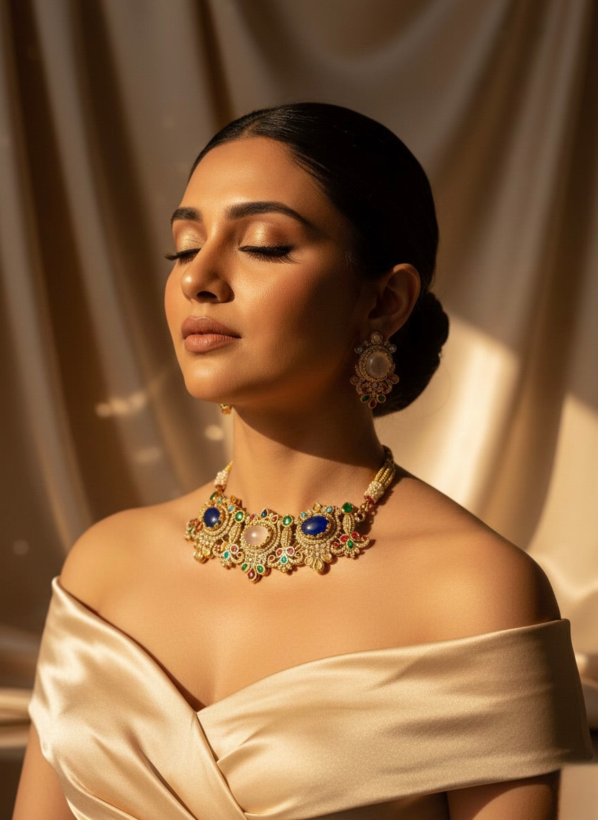 Modish Multi-Colour Choker Set and Earrings