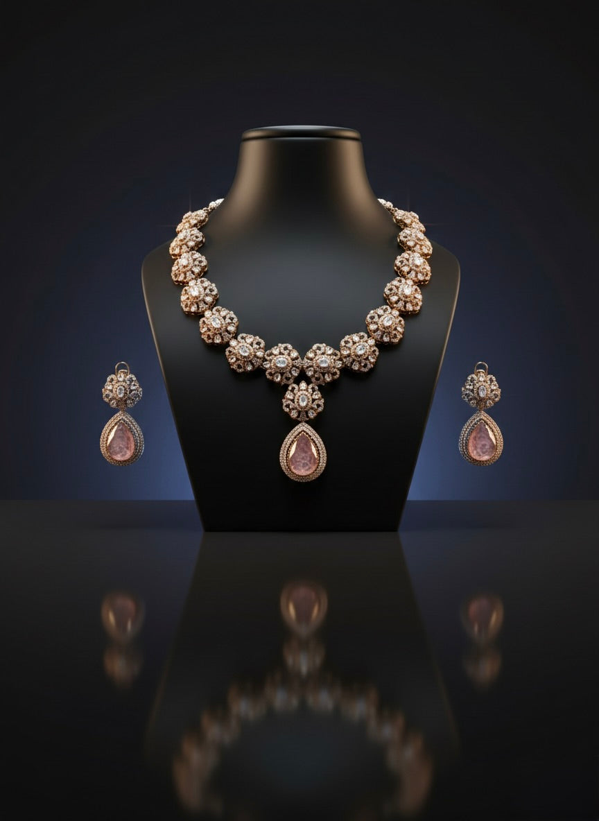 Pushpika Moissanite Kundan Necklace Set and Earrings