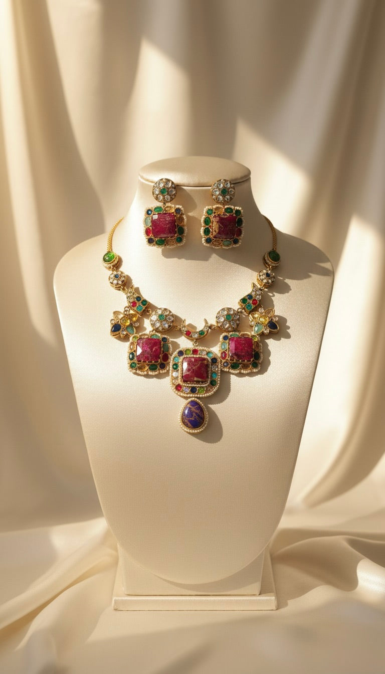 Bloom Multi-colour Necklace Set and Earrings