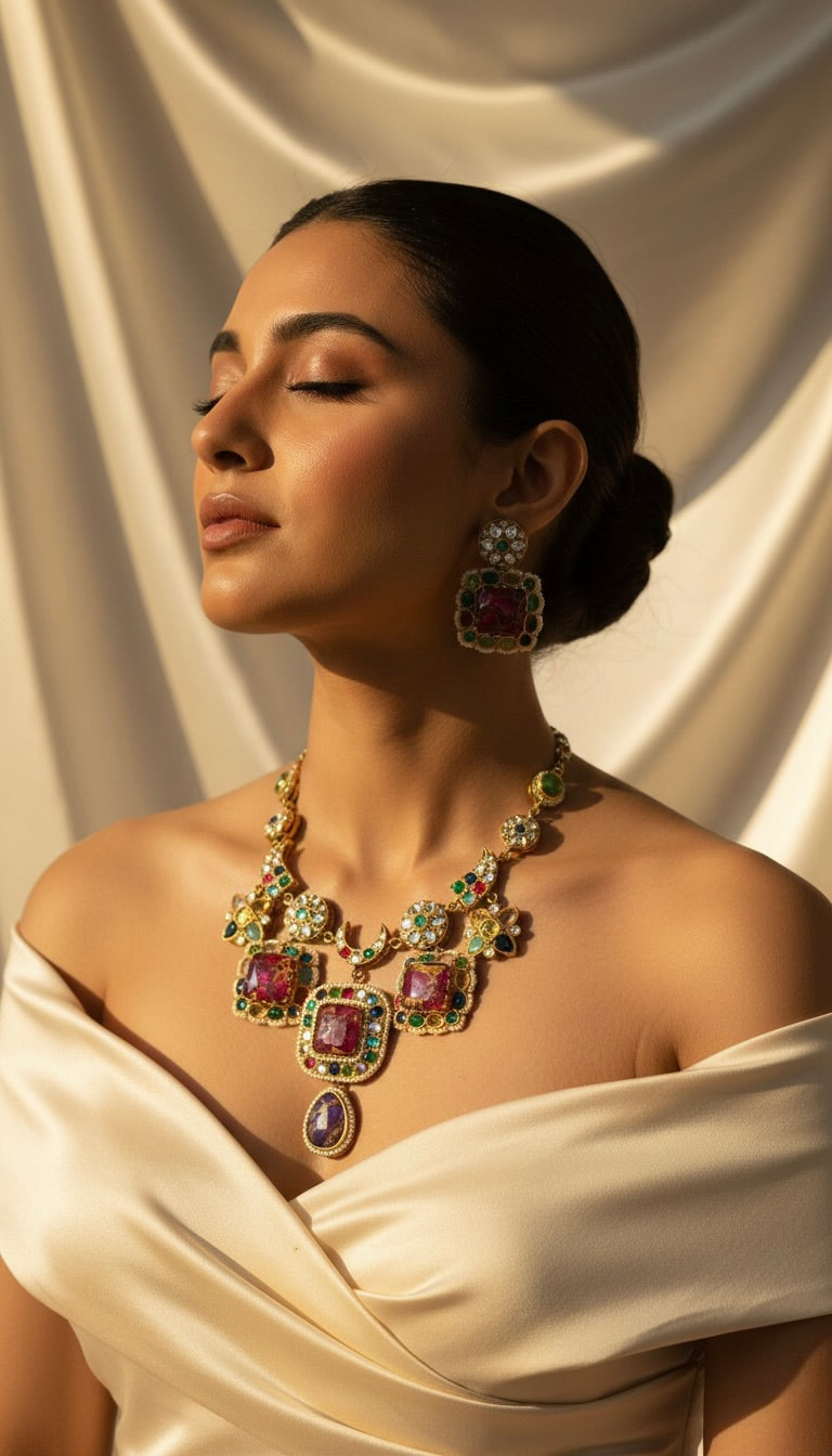 Bloom Multi-colour Necklace Set and Earrings