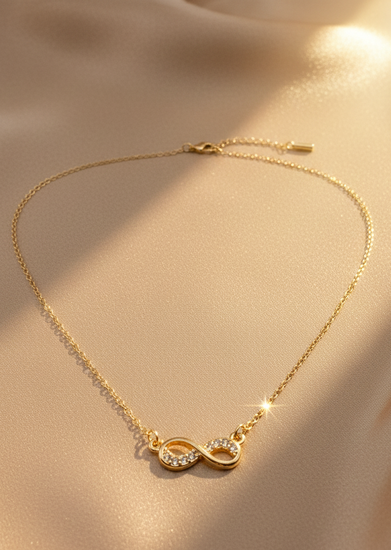 Infinity Pendant Necklace with Zircon Accents (18kt Gold Plated)