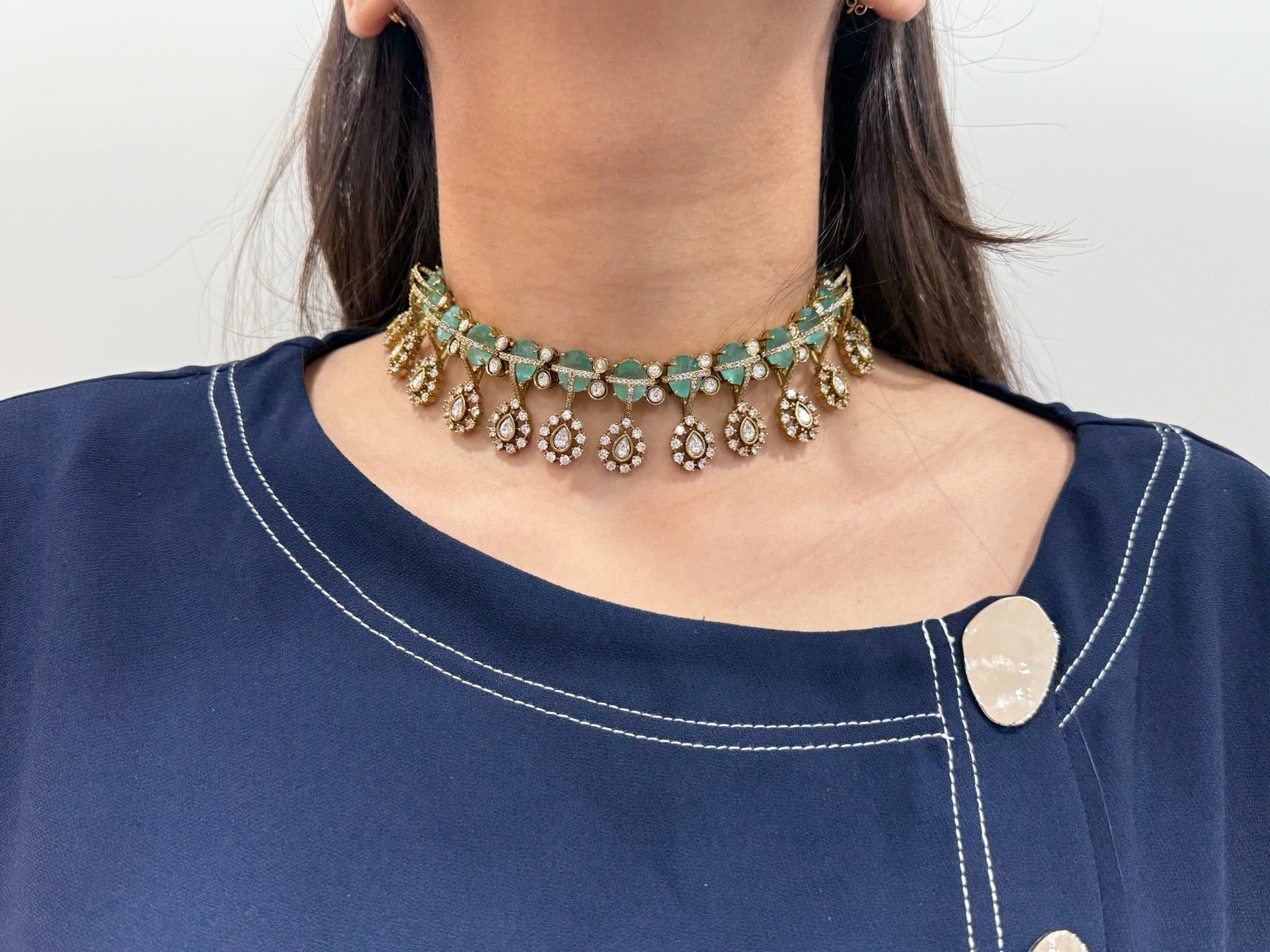 Sunehri Moissanite Necklace Set and Earrings