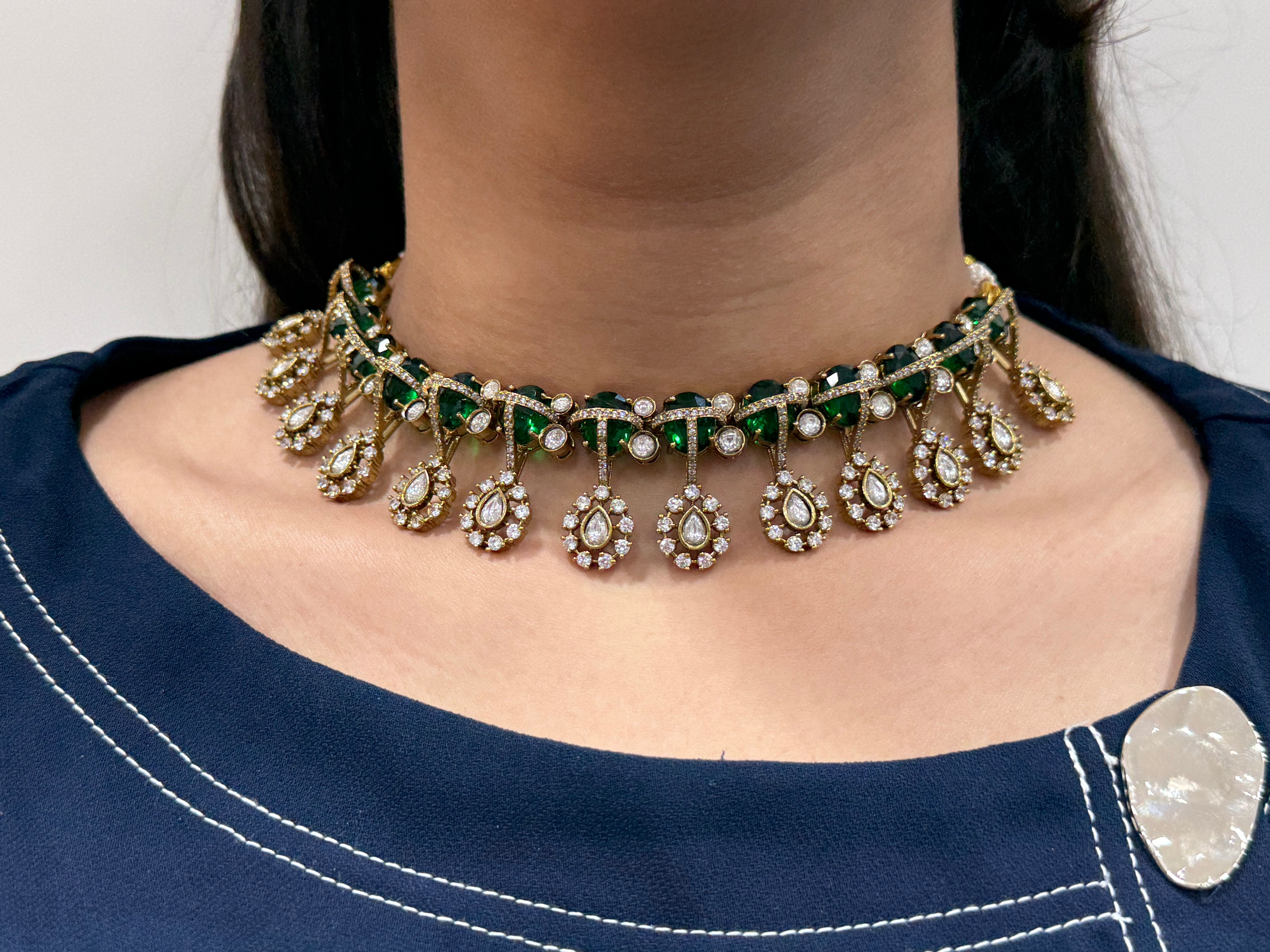 Sunehri Moissanite Necklace Set and Earrings