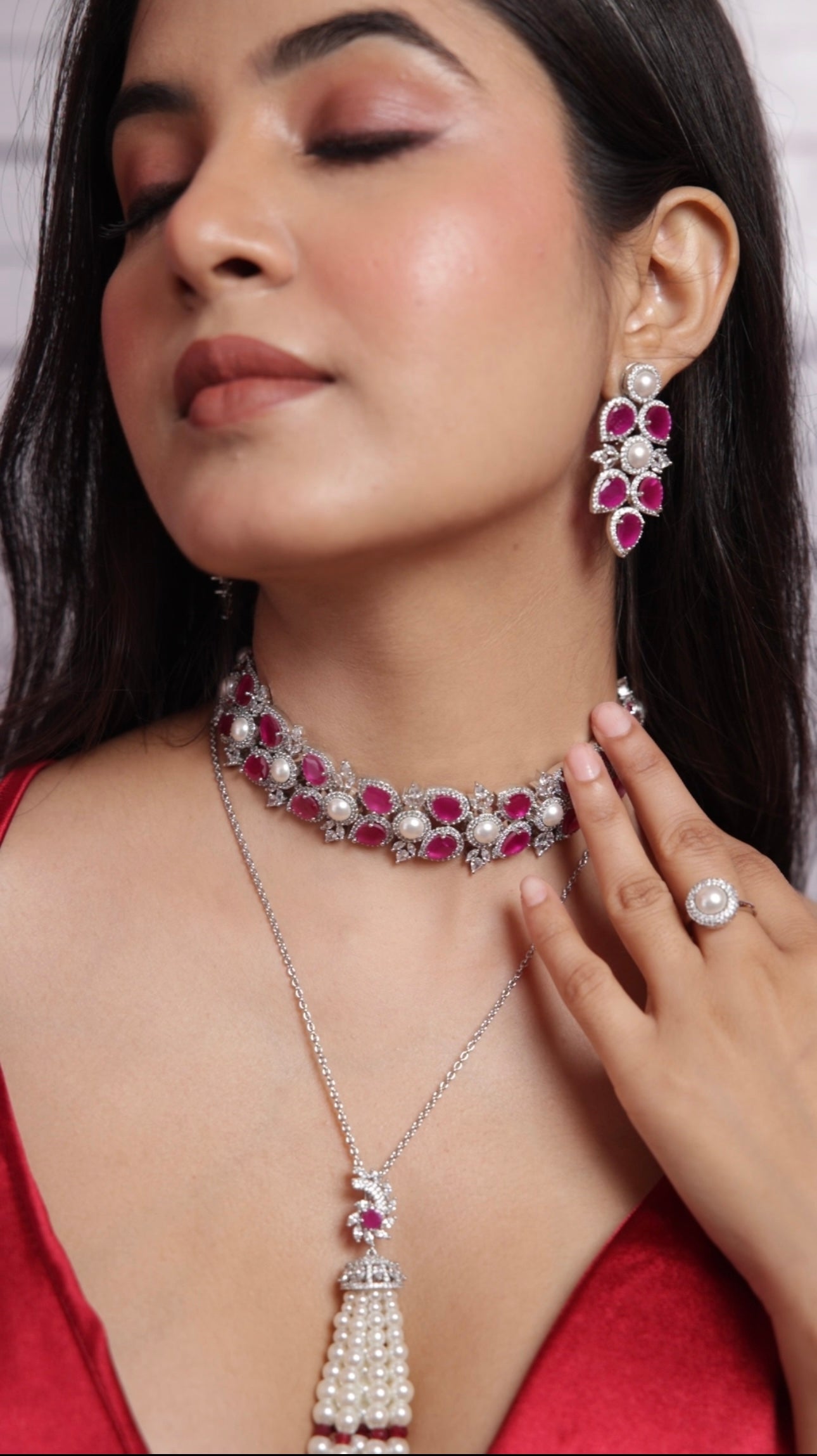 Ruby Royale PearlChoker & Earring Set