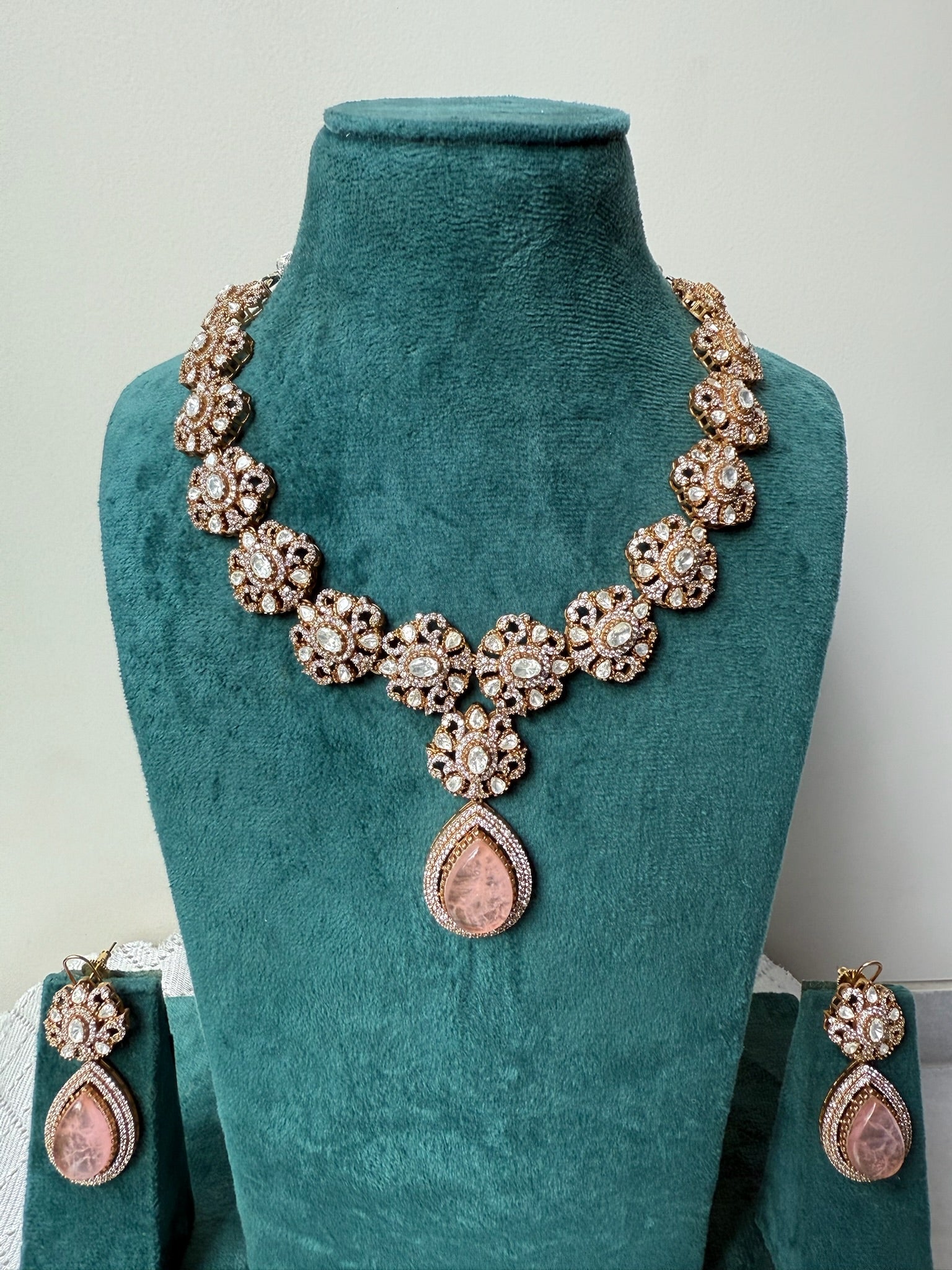 Pushpika Moissanite Kundan Necklace Set and Earrings