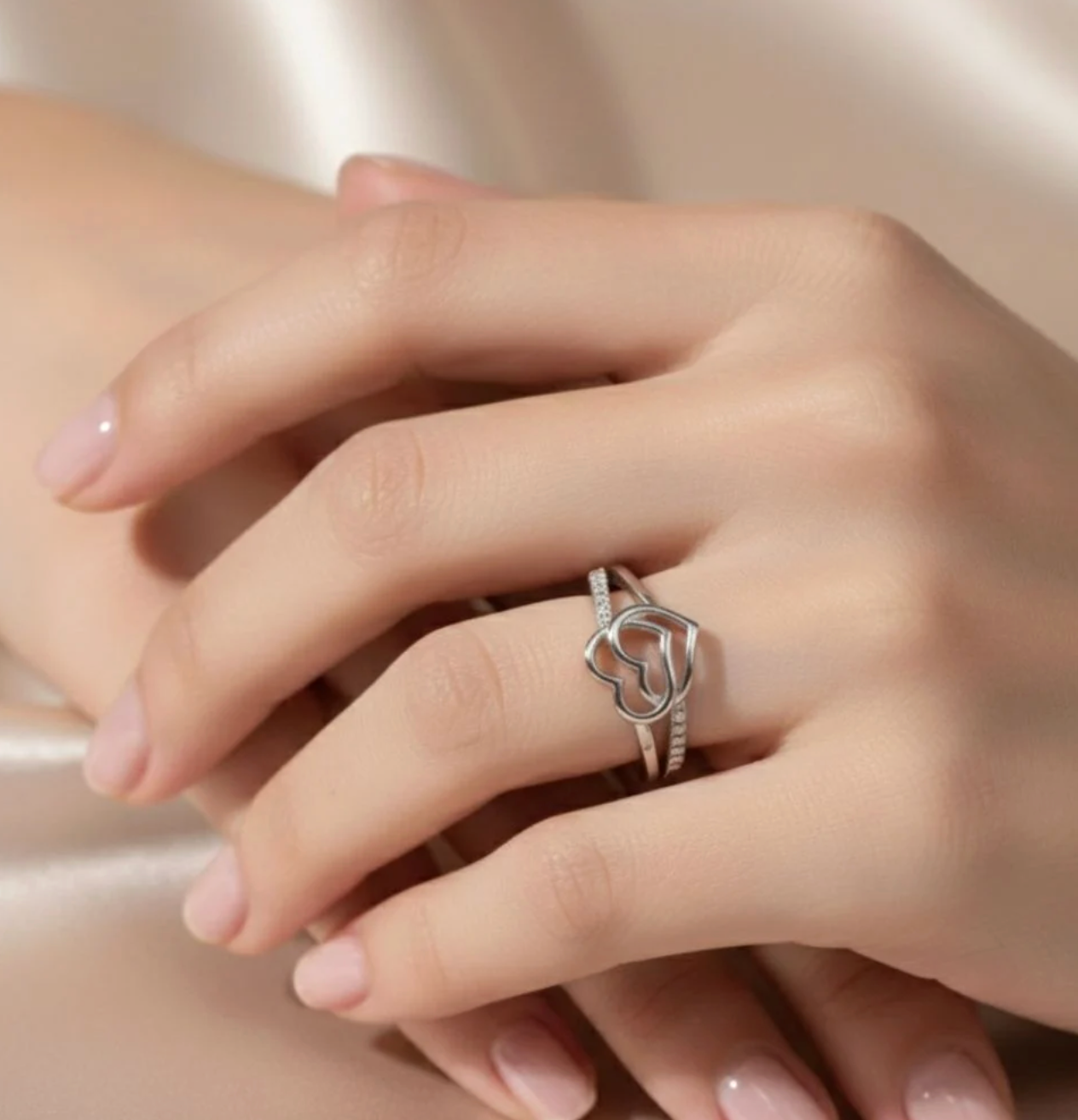 Anoree Twin Heart Sparkle Adjustable Ring