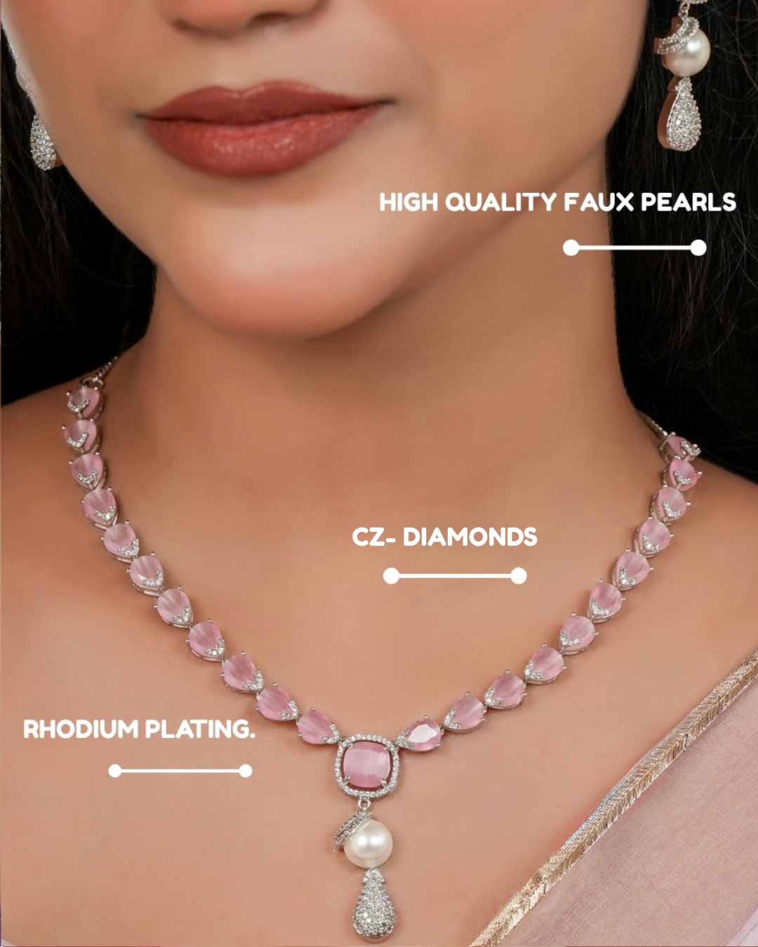 Rosé Symphony Pearl Necklace & Earring Set