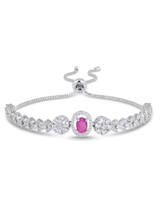 Silver bracelet with a pink gemstone on a white background