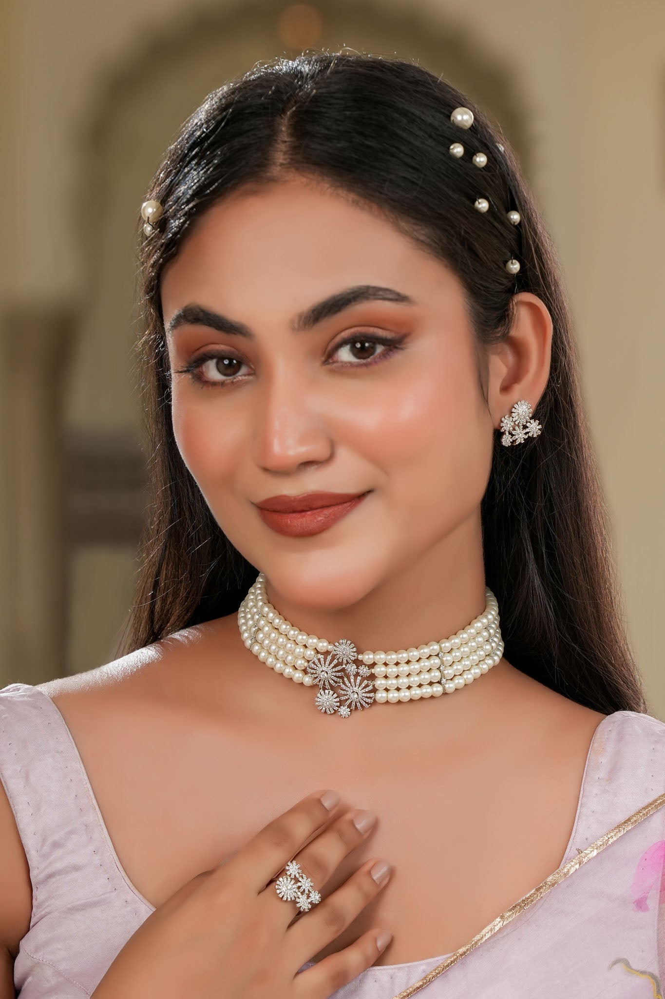 Maharani Krishna Kumari Pearl Choker & Earring Set