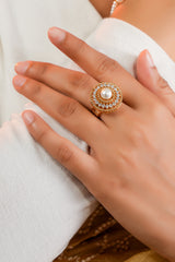 Classic Pearl Gold Halo Ring