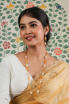 Indumala Long Pearl Necklace & Earring Set