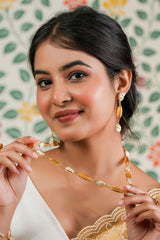 Indumala Long Pearl Necklace & Earring Set