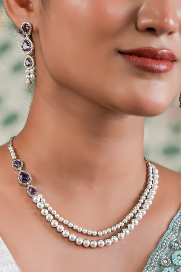 Amethyst Éclat Pearl Necklace & Earrings Set