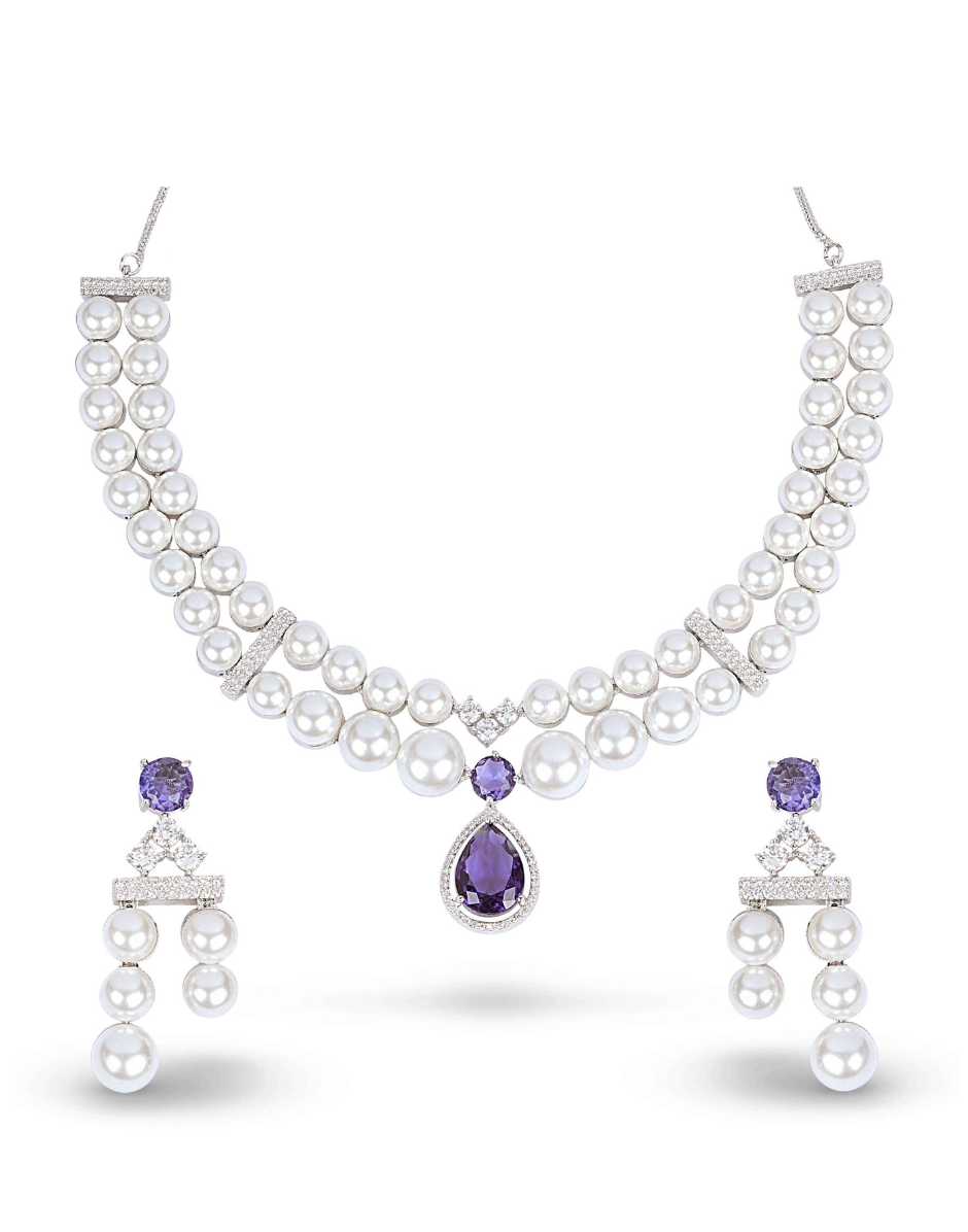 Amethyst Pearl Necklace & Earrings Set