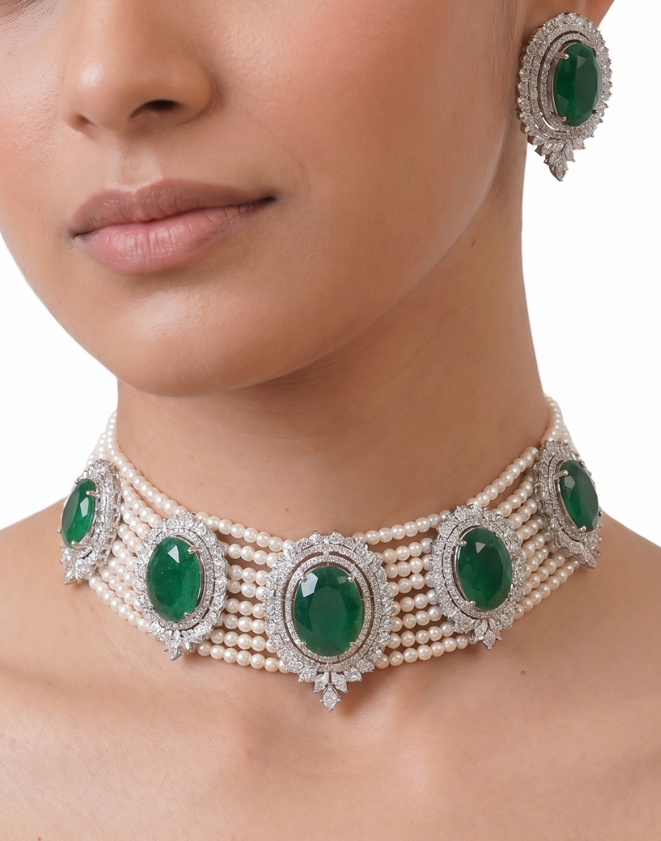 Emerald Royale Pearl Choker Set