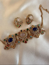 Modish Multi-Colour Choker Set and Earrings