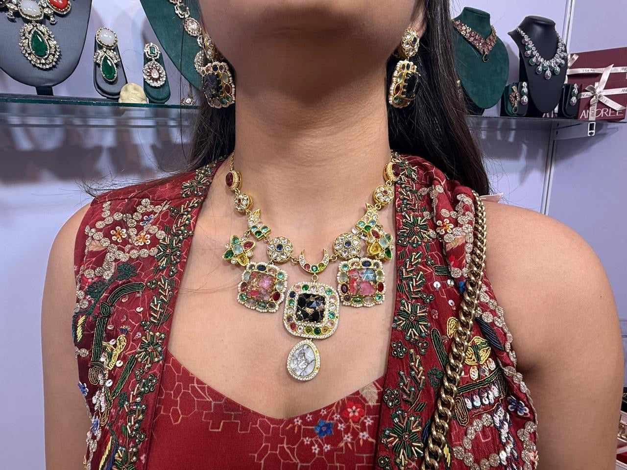 Bloom Multi-colour Necklace Set and Earrings