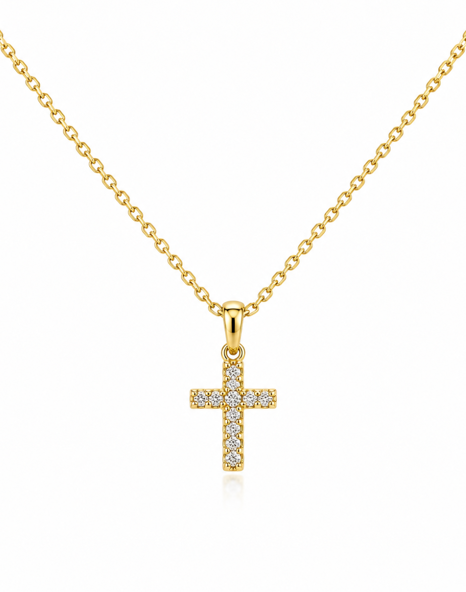 Divine Spark Gold-Plated Cross Pendant with Chain