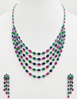 Regal Trinity Gem Layered Necklace Set