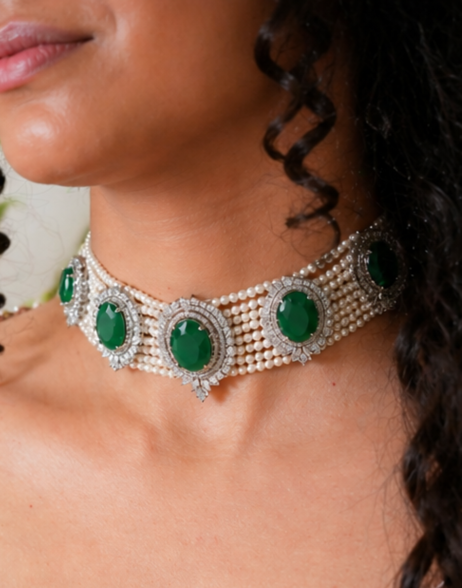 Emerald Royale Pearl Choker Set