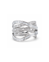 Silver ring with diamond accents on a white background