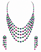 Regal Trinity Gem Layered Necklace Set