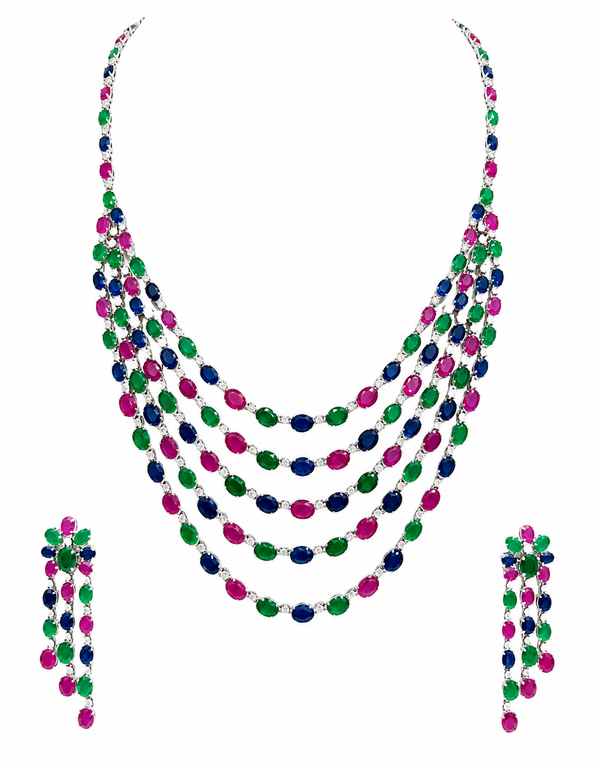 Regal Trinity Gem Layered Necklace Set