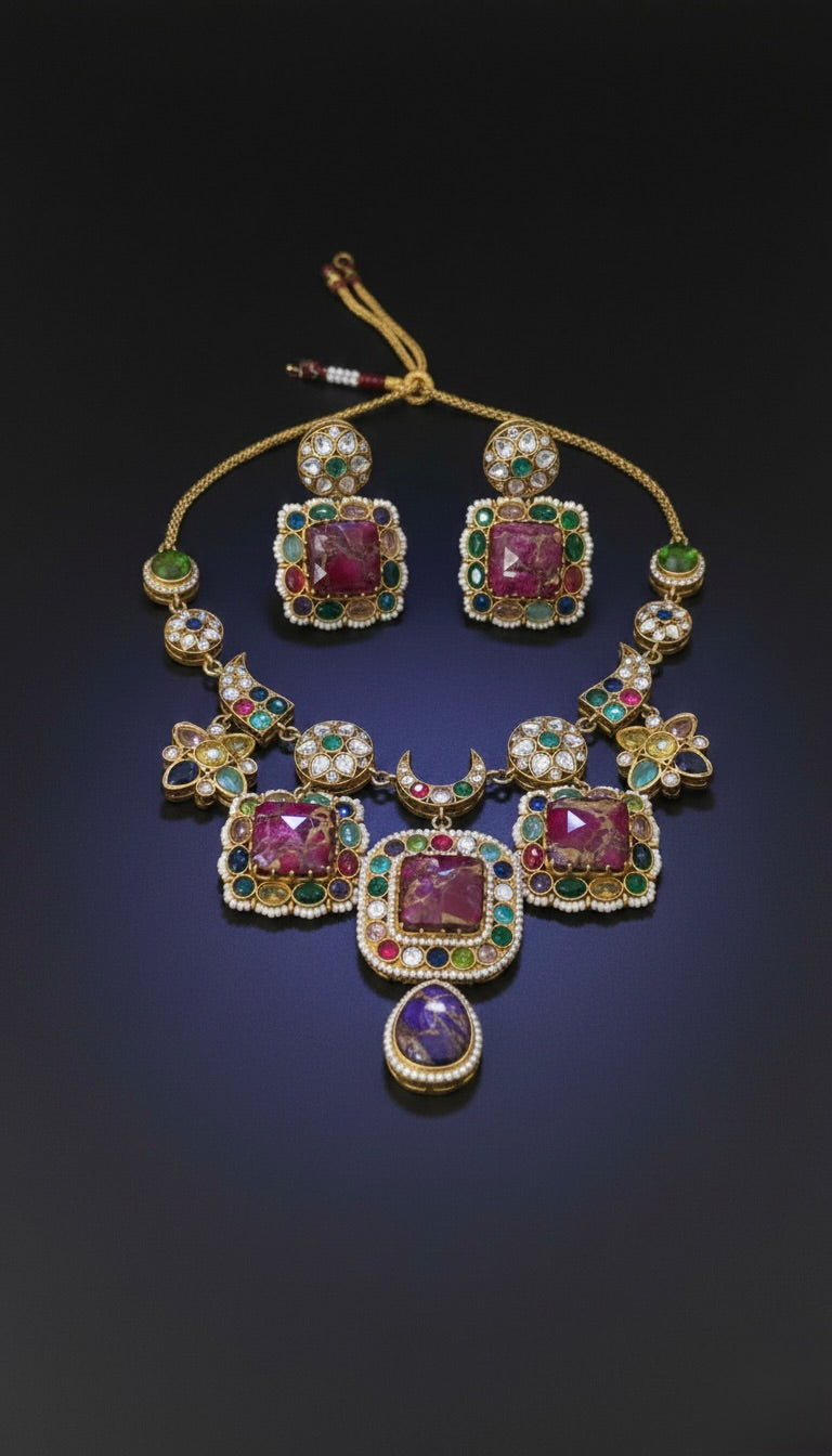 Bloom Multi-colour Necklace Set and Earrings