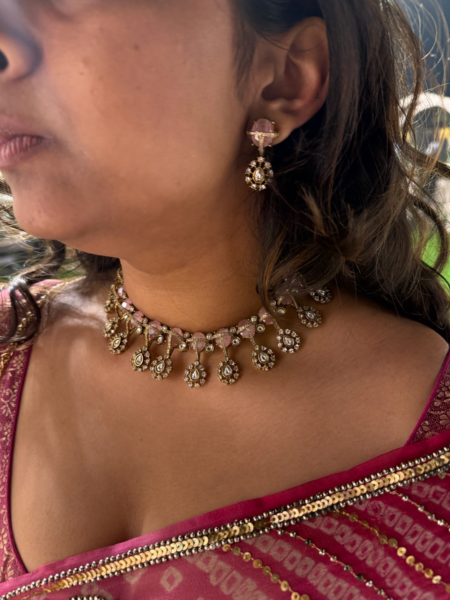 Sunehri Moissanite Necklace Set and Earrings