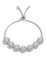 Silver bracelet with round gemstones on a white background