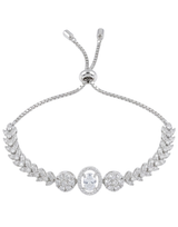 Silver bracelet with clear gemstones on a white background