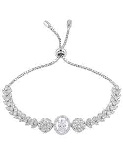 Silver bracelet with clear gemstones on a white background