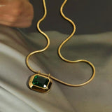 Emerald Necklace | 18K Gold Plated | Stainless Steel | Tarnish-Free | Waterproof | Demi-Fine