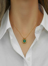 Emerald Necklace | 18K Gold Plated | Stainless Steel | Tarnish-Free | Waterproof | Demi-Fine