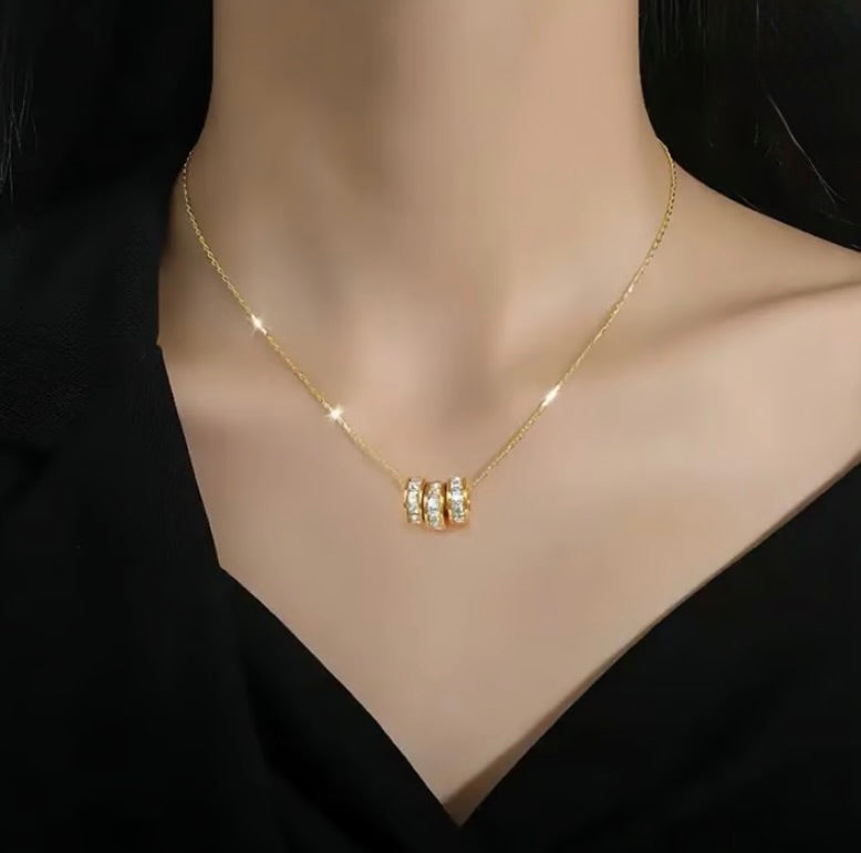 3 diamond necklace | 18K Gold Plated | Stainless Steel | Tarnish-Free | Waterproof | Demi-Fine