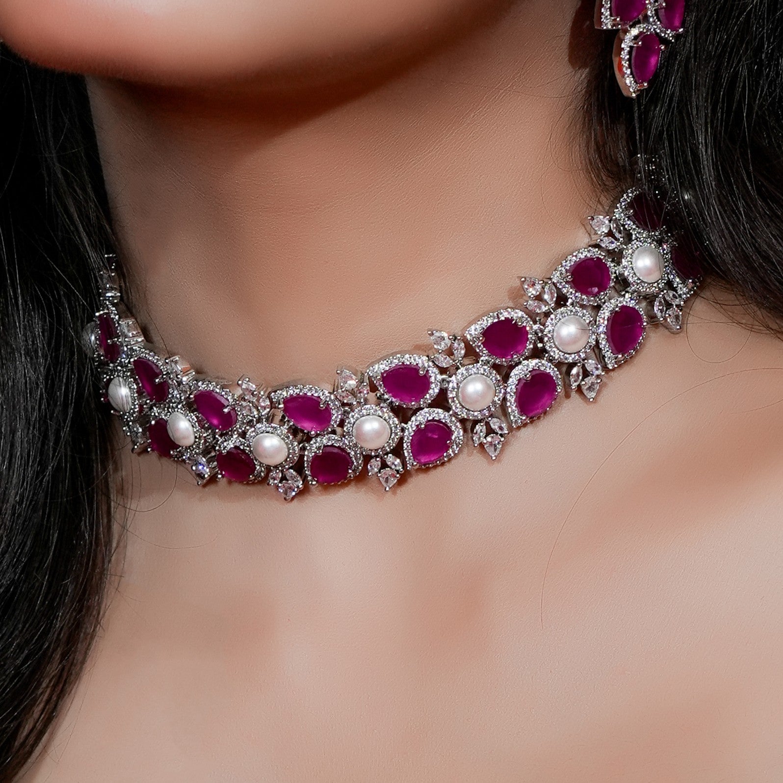 Ruby Royale PearlChoker & Earring Set