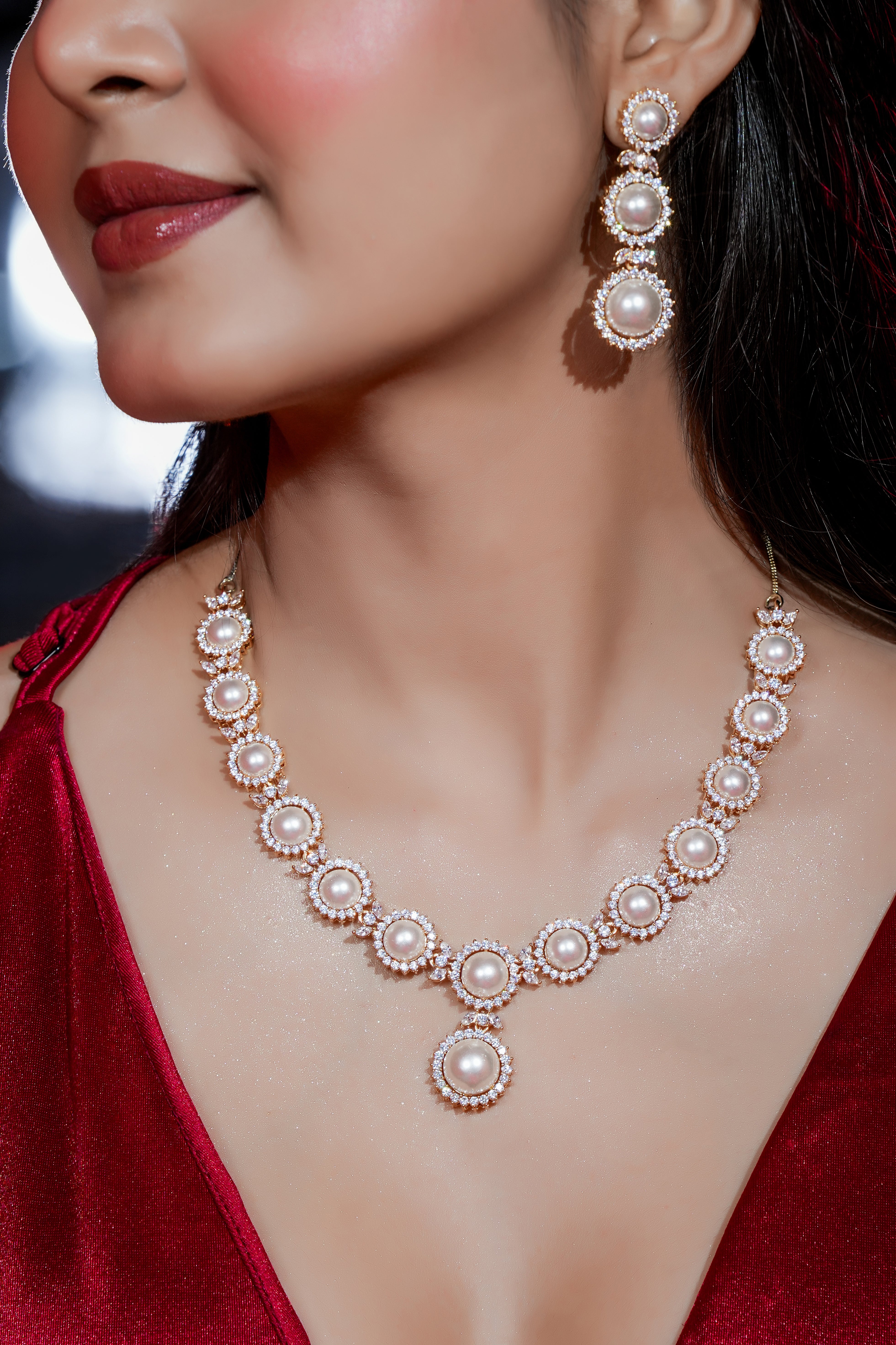 Princess Diana Pearl Necklace & Earring Set
