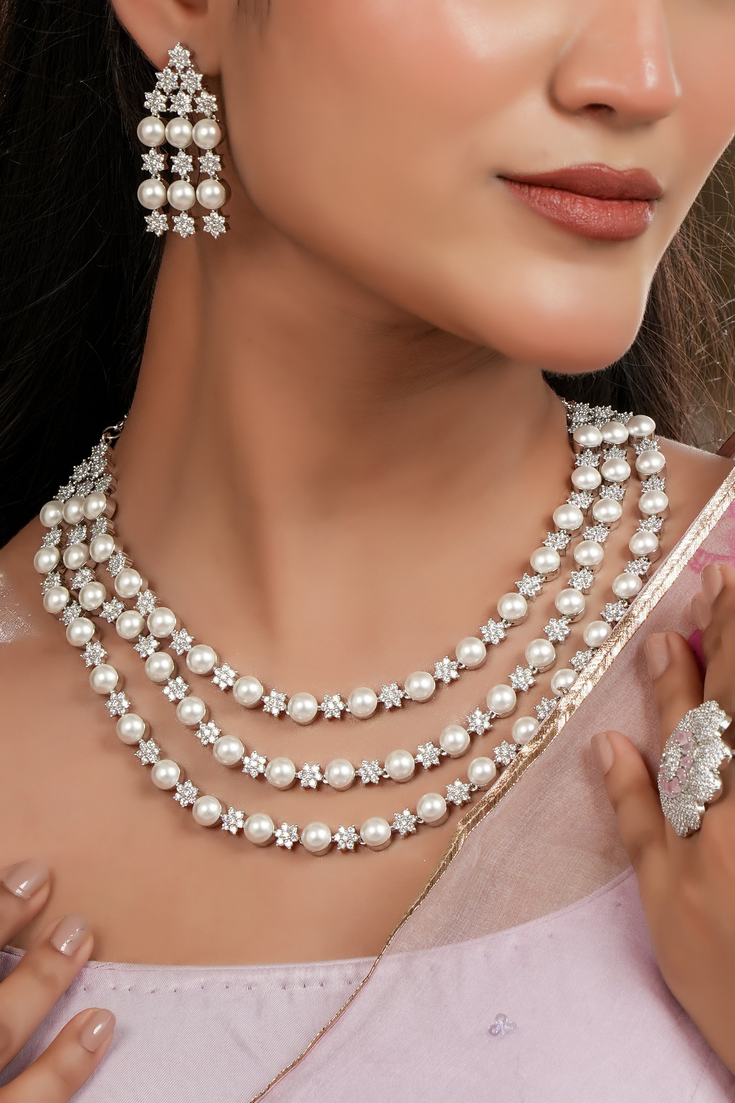 Maharani Gayatri Devi Pearl Necklace & Earring Set