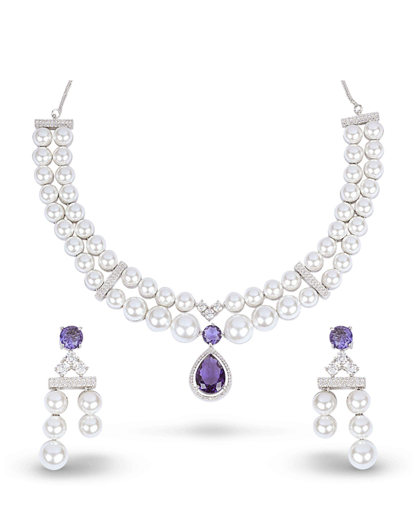 Amethyst Pearl Necklace & Earrings Set