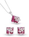 Crimson Bloom Mosaic Pendant & Earrings Set