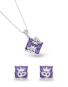 Amethyst jewelry set with necklace and earrings on a white background