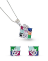 Colorful gemstone jewelry set with necklace and earrings on a white background